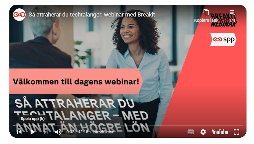 Webinar om att attrahera tech-talanger, arrangerat av Breakit och SPP