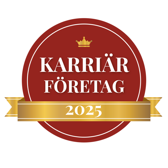Karriärföretag-utmärkelse för 2025, röd och guld design med en krona